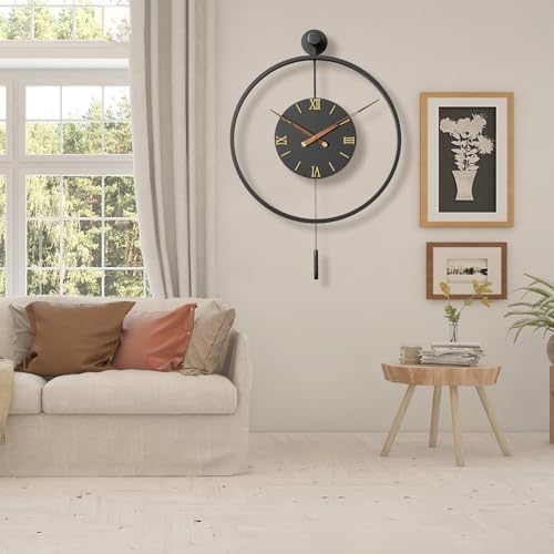 Pytha Sight 34.6×24 Inch Large Metal 3D Roman Numerals Pendulum Wall Clock - Image 5