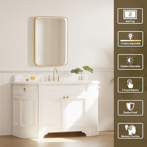 LED Bathroom Mirror with Lights, 24x32 Inch Gold Metal Framed LED Mirror - Image 2