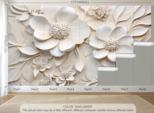 3D Relief Floral Peel and Stick Mural Wallpaper Magnolia Wall Mural - Image 3