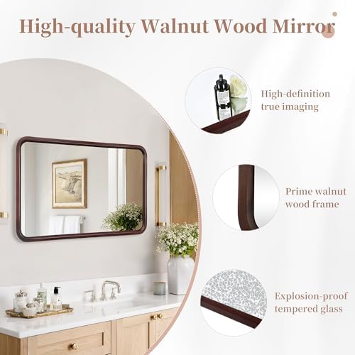 Bathroom Mirror for Wall, Wood Rectangle 24 x 36 Inch Dark Walnut Mirrors - Image 6