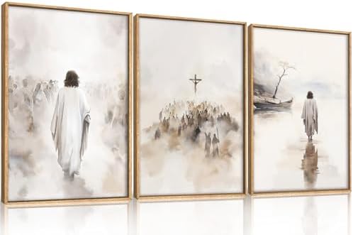 Jesus Christ Walking On Water Scenes Framed Canvas Wall Art Set-16"x24"x3 - Image 6