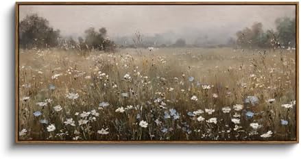 InSimSea Extra Large Framed Vintage Wall Art, Retro Wildflower Field by InSimSeaArt
