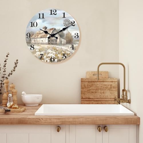 XFM Silent Wooden Wall Clock 16 Inch Windmill Barn - Image 2