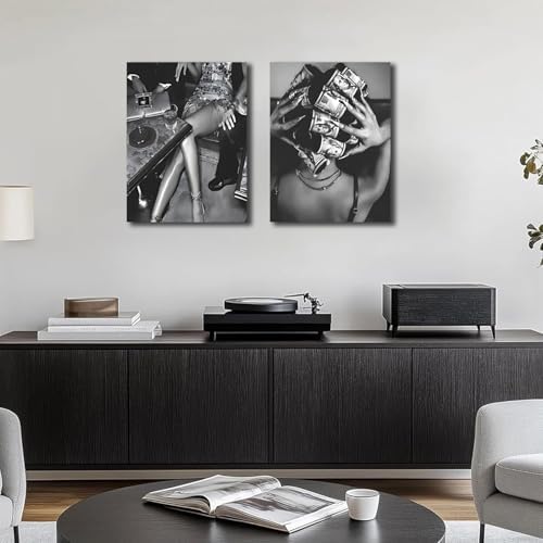 Trendy Black and White Wall Art Luxury Money Hair Rollers Girl Posters Prints - Image 2