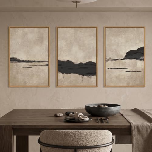 Aryroi Black and Tan Abstract Neutral Framed Canvas Wall Art Set, Dark Brown - Image 3