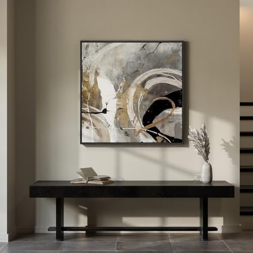 Framed Neutral Gray Black Abstract Wall Art Decor - Image 4