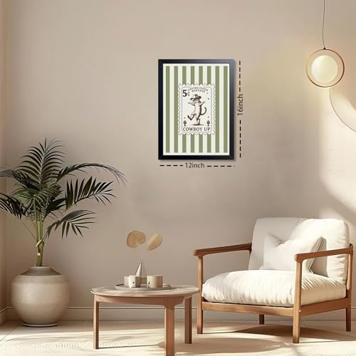 Framed Cowboy Cat Wall Art Painting, Vintage Western Cat Stamp Canvas Print - Image 4