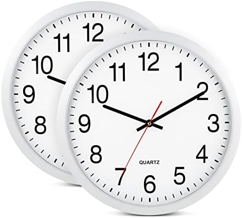 Bernhard Products White Wall Clocks, 2 Pack Silent Non Ticking by BernhardProducts