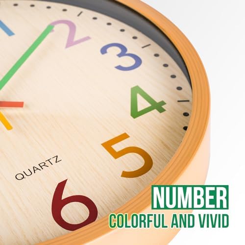 Kids Wall Clock Silent Non-Ticking Colorful Childrens Clock Round Decorative - Image 6