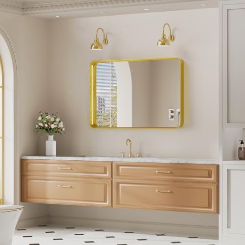 Koonmi Gold Bathroom Mirror, 24x35 Shatterproof Wall Vanity Mirror by KOONMI