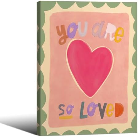 Watercolour You Are So Loved Wall Art Cute Pink Hand Drawn Heart Canvas Poster by Unknown