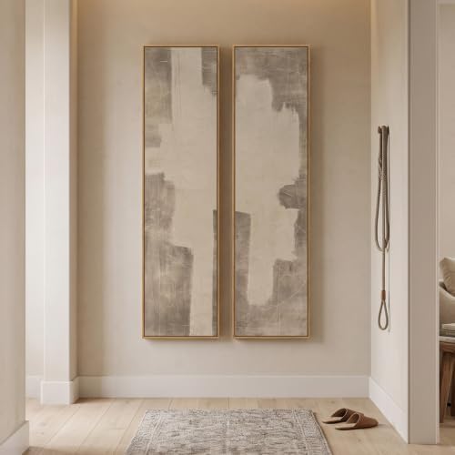 Framed Neutral Abstract Vertical Wall Art - Image 5