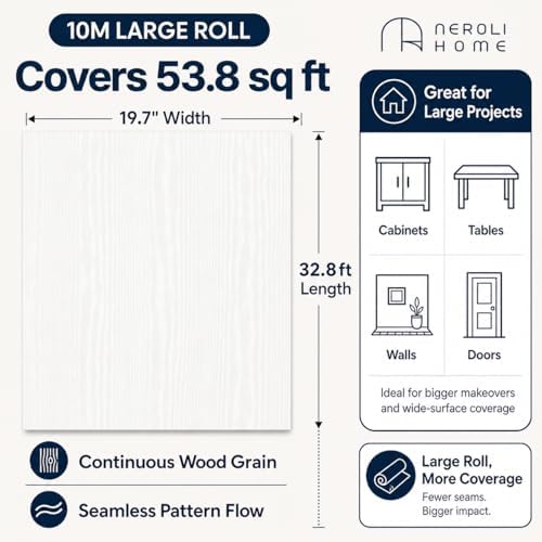 White Wood Grain Contact Paper 19.7" x 394", Extra Wide and Long Peel and Stick - Image 3