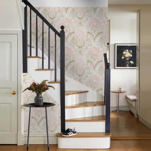 Boho White Pink Damask Watercolor Geometric Peel and Stick Wallpaper Wall Decor - Image 6