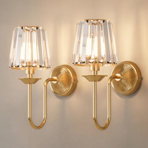 Gold Battery Operated Wall Sconces Set of Two, Crystal Wireless Rechargeable by KernLite