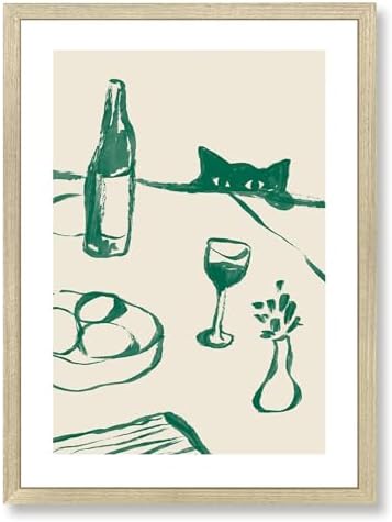 Sneaky Cat Wine Wall Art Funny Kitchen Canvas Prints Cute Animal Wall Decor by Unknown