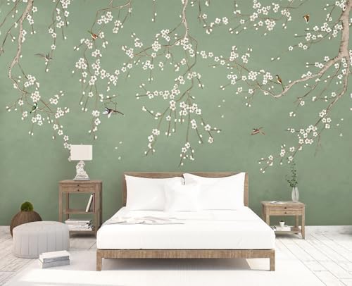 Chinoiserie Green Floral Bird Branch Wallpaper Peel Stick - Image 2
