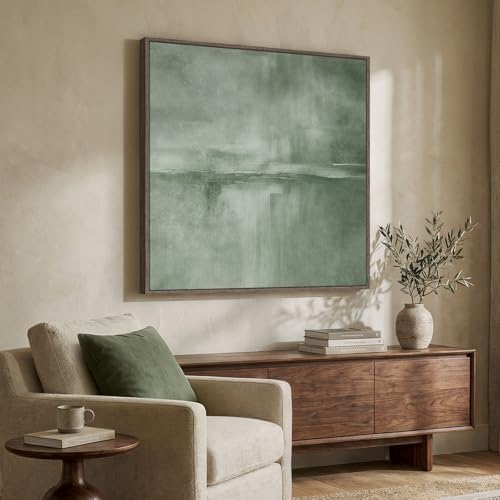 Large Framed Sage Green Abstract Wall Art - Image 2