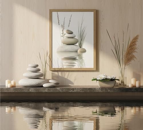 Framed Zen Stone Canvas Wall Art, Bathroom Picture Decor 24x36in - Image 2