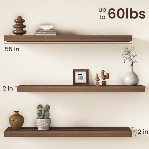 Walnut Floating Shelves 55Inch Long, 12 Inch Deep Floating Shelves - Image 3