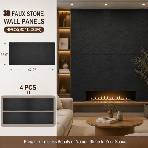 Sunnyglade 4PCS 23.6"x47.2" 3D Faux Stone Wall Panels Space Black - Image 4