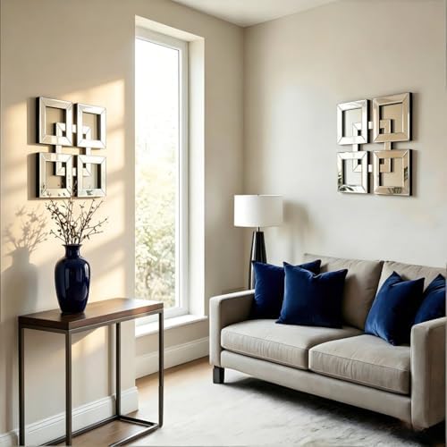 QMDECOR 2 Pack Silver Mirrored Wall Decor 12.2x12.2” Decorative Mirror Modern - Image 6