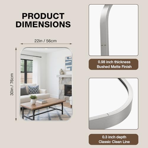 22"x30" Bruhed Nickel Rectangle Vanity Bathroom Mirror - Image 4