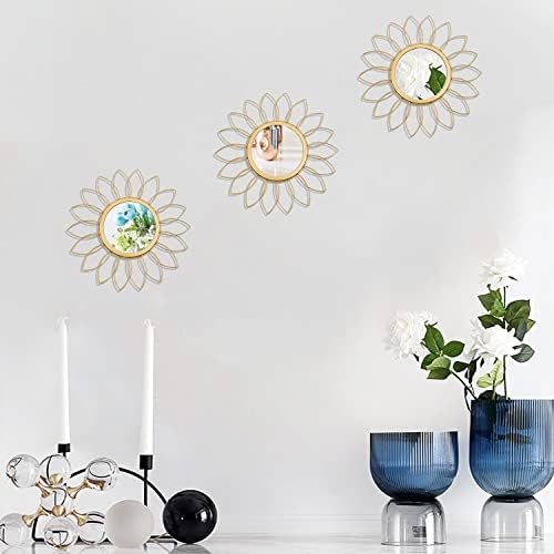 3 Pack Metal Mirrors for Wall Gold Sunburst Wall Mirror Home Decor Wall Art - Image 4