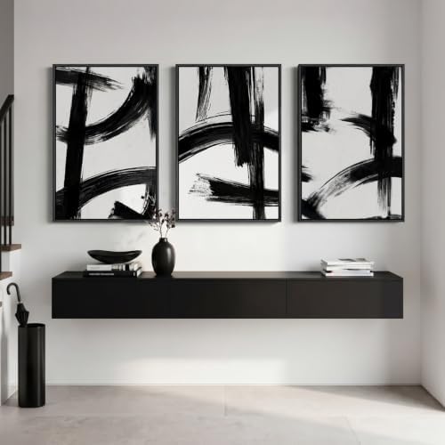 Large Framed Black and White Modern Abstract Wall Art Set, 3 Piece 24x36 In - Image 6