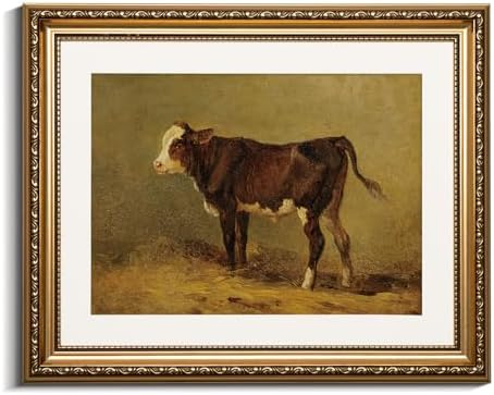 VIYYIEA Gold Framed Cow Wall Art Vintage Animal Canvas Print, 13×16 Inch by VIYYIEAART