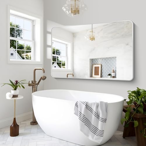 BONEWEI Silver Bathroom Mirror, 60x40 inch Wall Mirror - Image 5