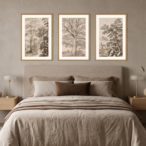 Aryroi Vintage Tree Sketch Landscape Framed Canvas Wall Art Set- 16"x24"x3 - Image 5