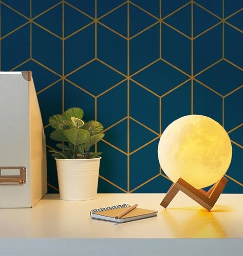 Safiyya Gold and Blue Wallpaper Peel and Stick Wallpaper Modern Geometric - Image 4