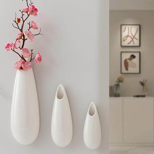 White Ceramic Wall Vases, 12 Inch, Teardrop Design - Image 6