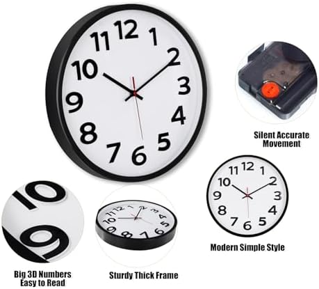 14 Inch Wall Clock Battery Operated Silent Analog Quartz Round Clock - Image 4