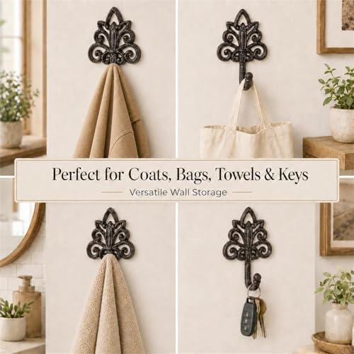 iobiotio Cast Iron Wall Hooks Heavy Duty 2 Pack, Vintage Coat Hooks - Image 6