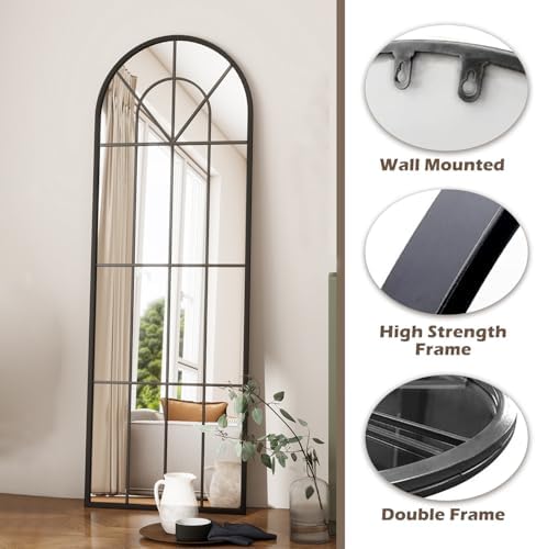 Dewfig Arched Windowpane Floor Mirror - Image 4