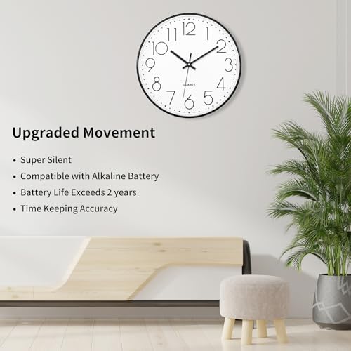 Foxtop 12" Modern Wall Clock Silent Battery Operated Analog Clock - Image 3