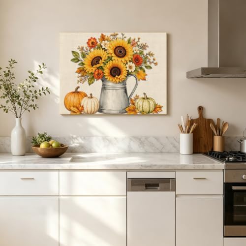 Thanksgiving Fall Wall Art For Living Room Yellow Sunflower Pumpkins Leaf Linen - Image 5