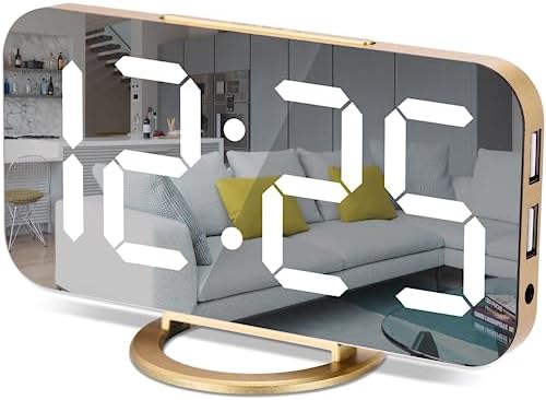 Digital Alarm Clock, 7 in LED Mirrored Clocks Large Display, by Poeroa