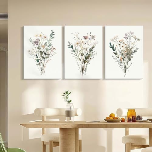 3pcs Framed Plants Flowers Wall Art Decor Canvas Print Nature Style Farmhouse - Image 3