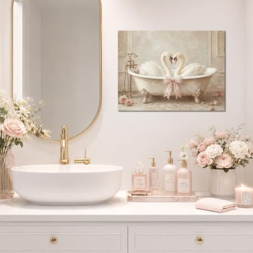 Muzenso Swan Canvas Wall Art 18x24 Romantic Bathtub Birds Painting - Image 3