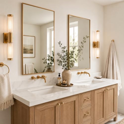 2-Pack 24 x 36 Inch Champagne Bronze Bathroom Vanity Mirrors - Image 2