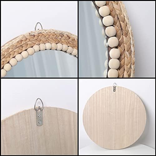 15 Inch Boho Round Hanging Wall Mirror Decorative Rattan Circle Mirrors - Image 6