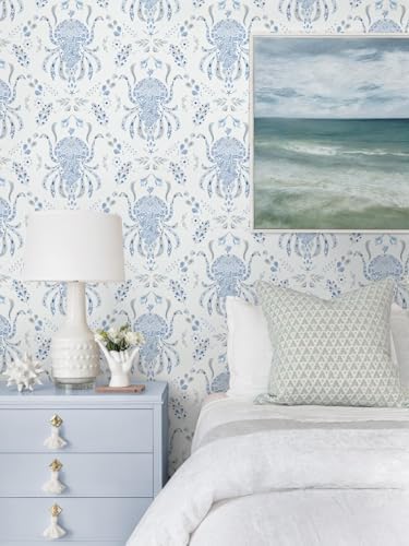 Dimoon Blue Peel and Stick Wallpaper Coastal Contact Paper Bathroom Ocean Beach - Image 4