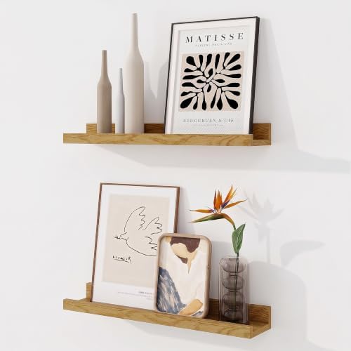 Picture Ledge Shelf, 20 inch Floating Shelves Set of 2, Oak Wood Shelf by RICHFOCUS