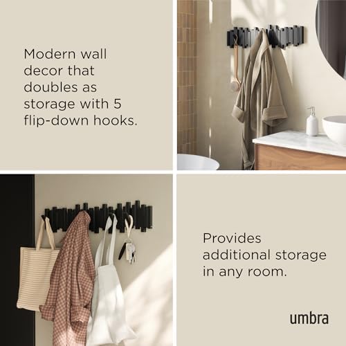 Umbra Sticks Wall Coat Rack, Wall Mount 8 Retractable Hooks - Image 4