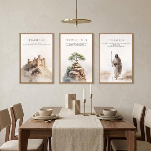Bible Verse Psalm Shepherd Scene Framed Canvas Wall Art Set-16"x24"x3 - Image 3