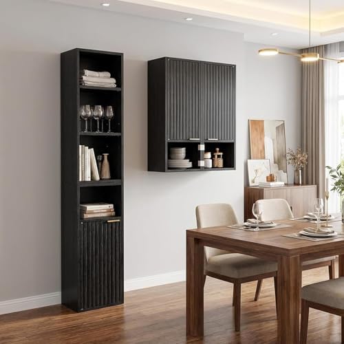 AKMAKM 59.1" Tall Slim Bathroom Storage Cabinet Black | Freestanding or Wall - Image 6