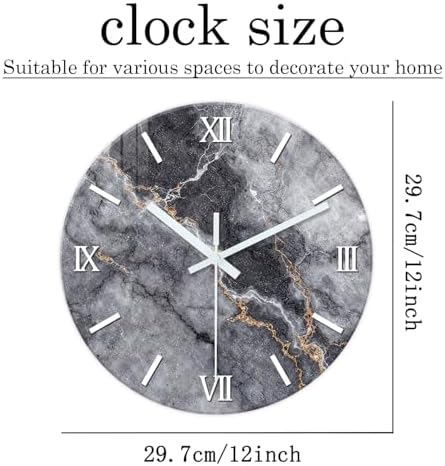Gray Marble Round Wall Clock 12 Inch Silent Non Ticking - Image 7